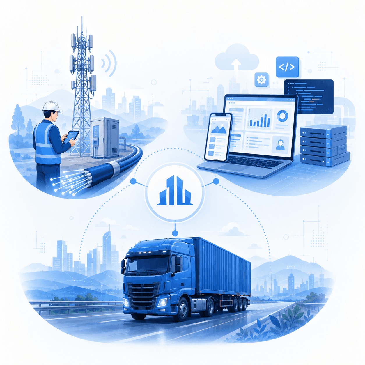 End-to-end telecom workflow illustration